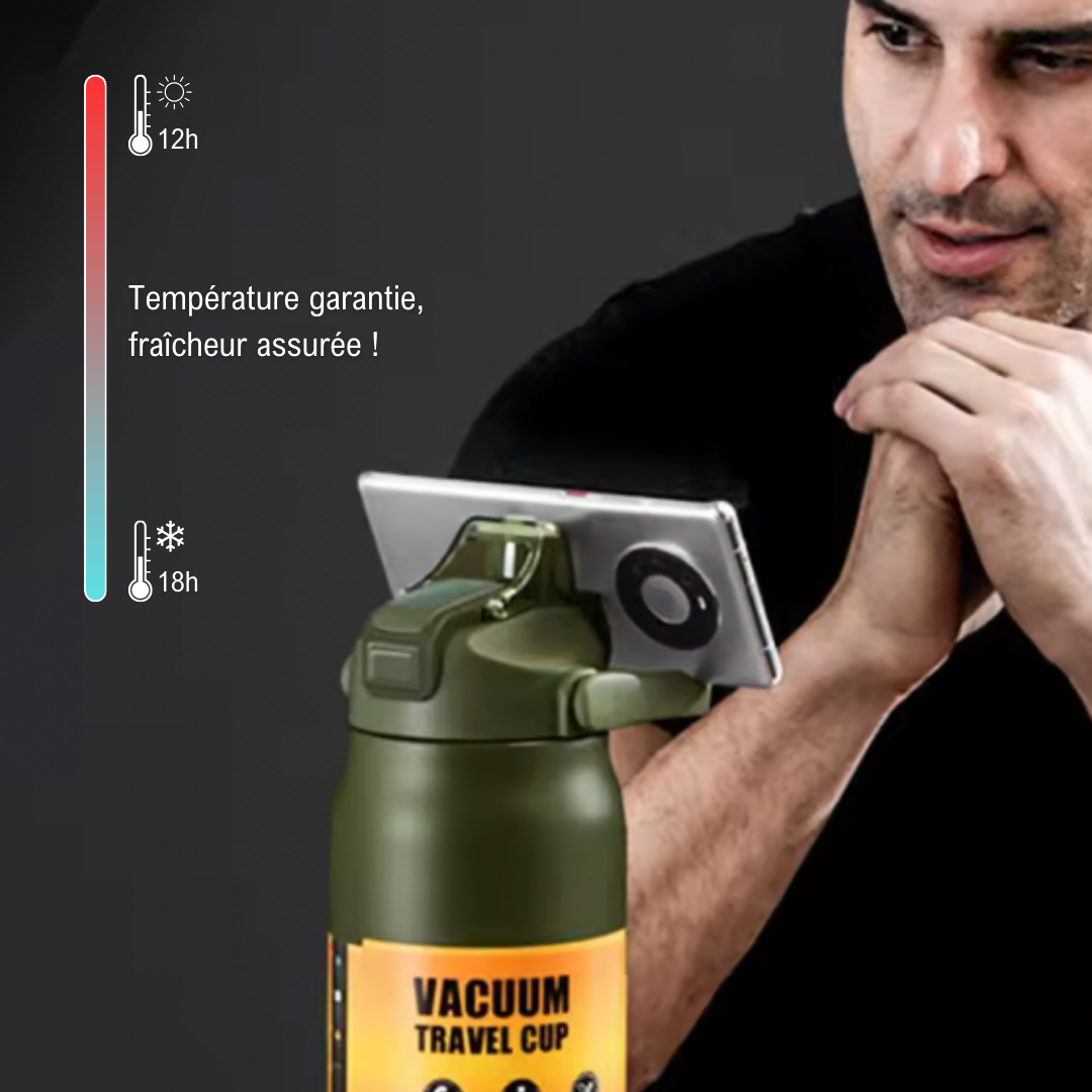 Hydra Max verte avec indicateur de conservation thermique 12h chaud et 18h froid, garantie de fraîcheur.