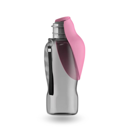 Vue du modèle Compagnon XL rose, une gourde pratique pour chien avec sangle de transport.