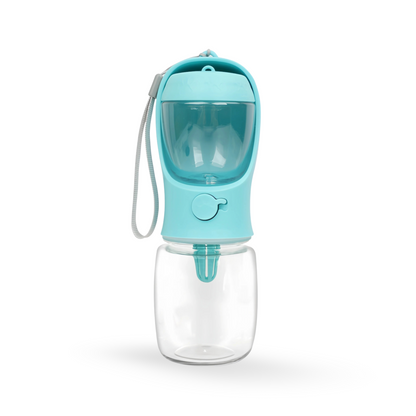 Gourde Duo Pet pour animaux, 2-en-1 avec réservoirs séparés pour eau et nourriture, en bleu ciel.
