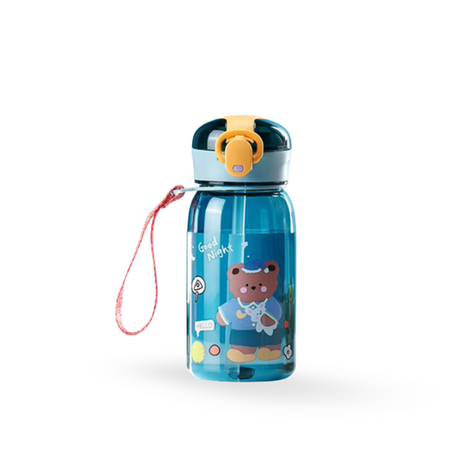 Gourde enfant Hydra Kids bleue avec motif ourson “Good Night” et paille intégrée.