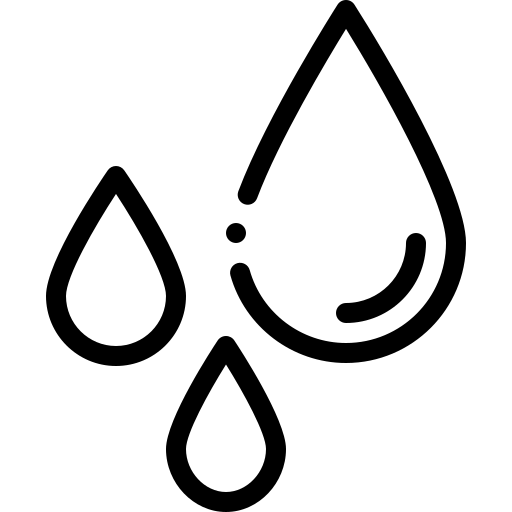 Icône trois gouttes d’eau, symbole d’hydratation, noir sur fond transparent.